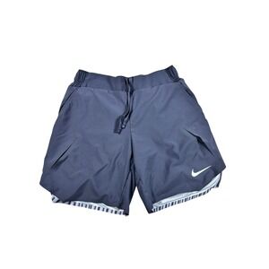 Nike Dri-FIT 2-in-1 Running Shorts Womens Small Gray Striped Layered Athletic
